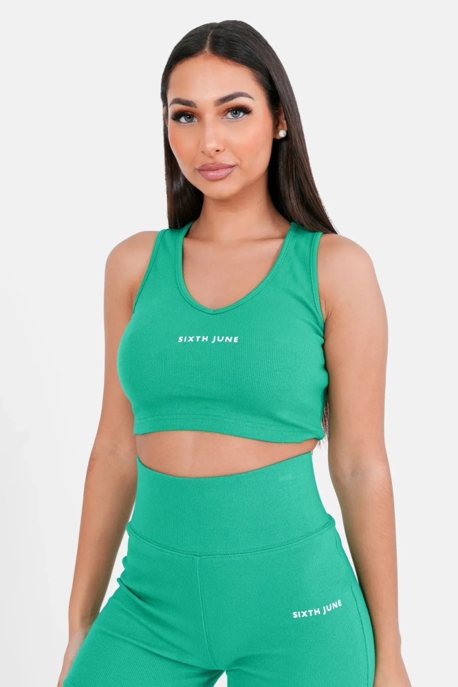 Sixth June V-neck Logo Cropped Top - Green