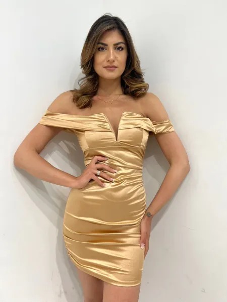 Satin Mini Dress - Beige