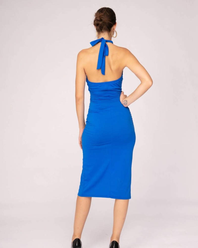 Halter Neck Front Cut Out Dress - Royal Blue
