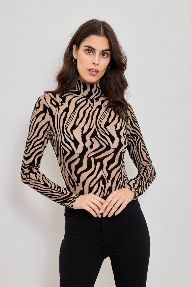 Animal Print Bodysuit - Beige