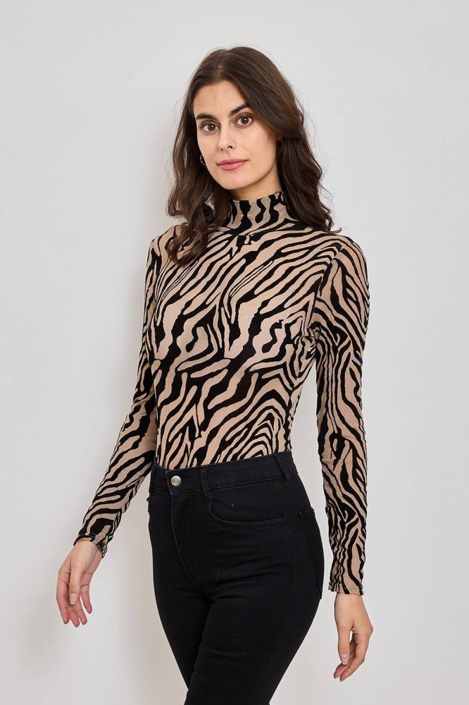 Animal Print Bodysuit - Beige