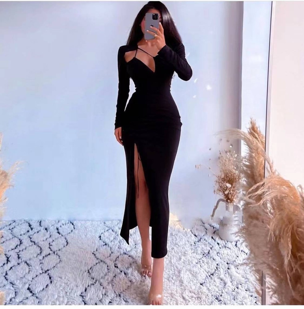 Side Slit Maxi Dress - Black