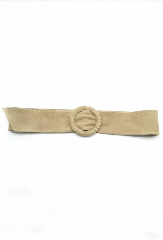 Suede Leather Belt - Beige