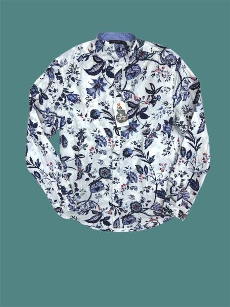 Floral Print Mao Shirt - White