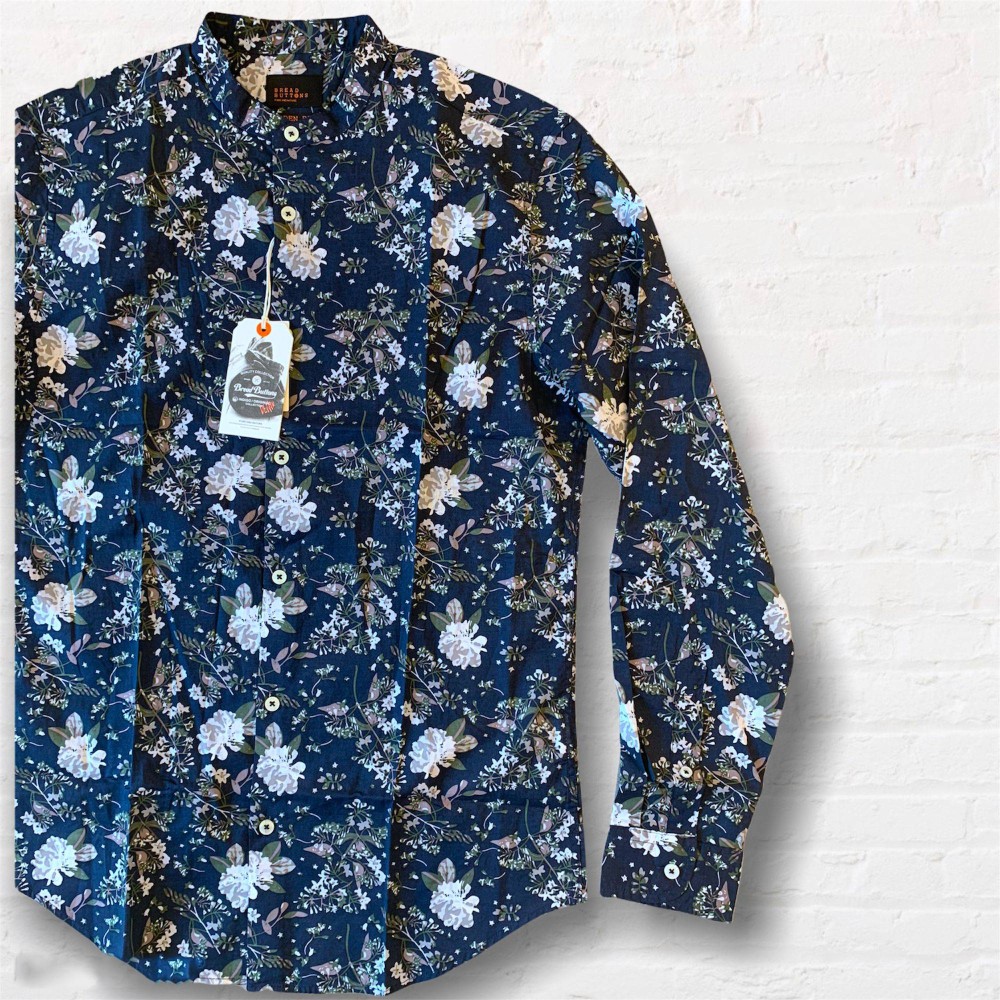 Floral Print Mao Shirt - Blue