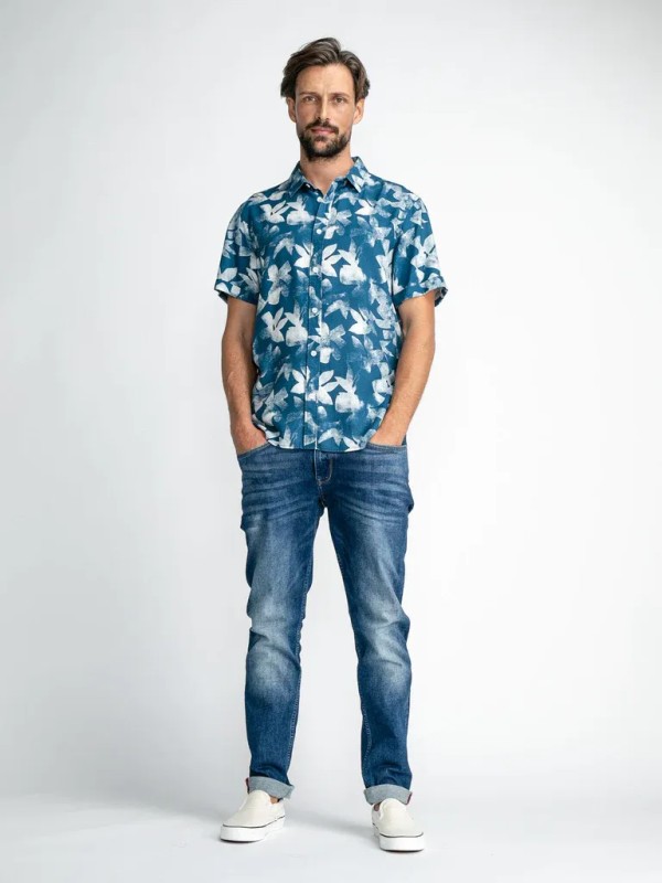 Petrol Botanical Shirt - Blue