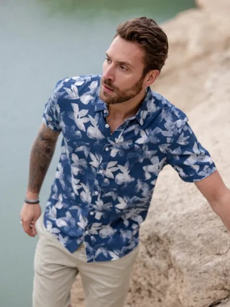 Petrol Botanical Shirt - Blue