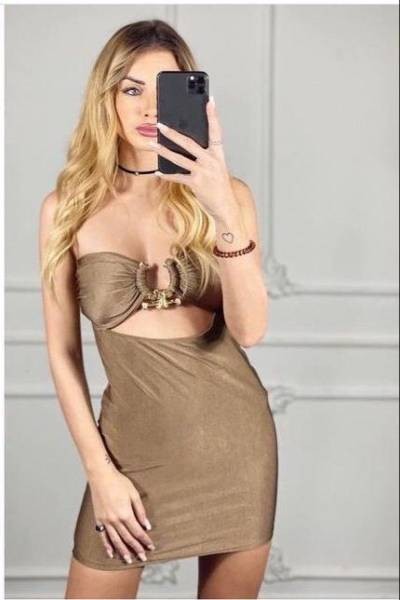 Gold Detail Mini Dress - Camel