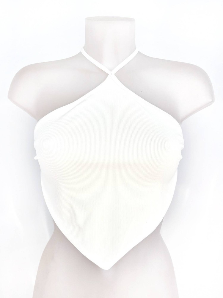 Ribbed Open Back Top - White