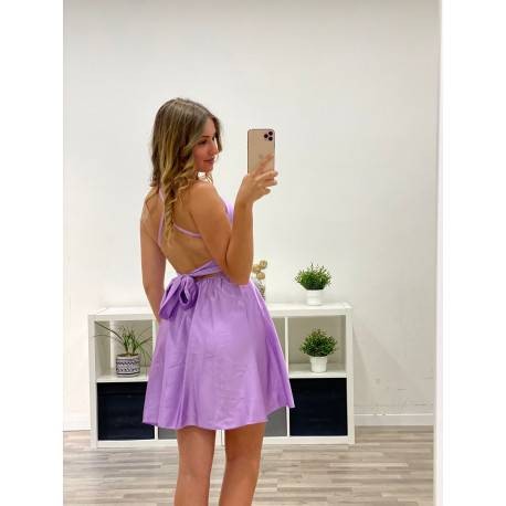 Open Back Satin Dress - Lilac