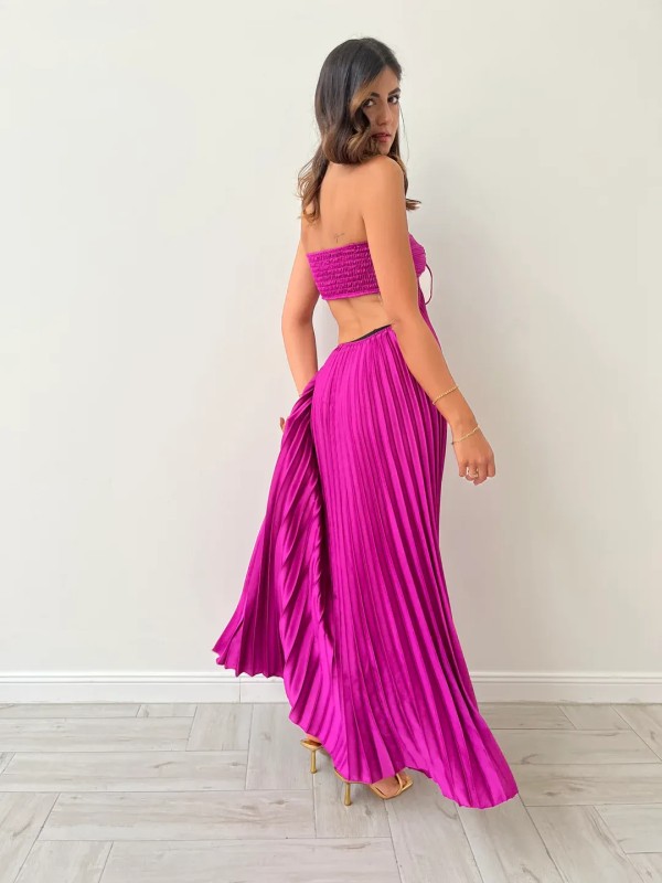 Pleated Maxi Dress - Fuchsia