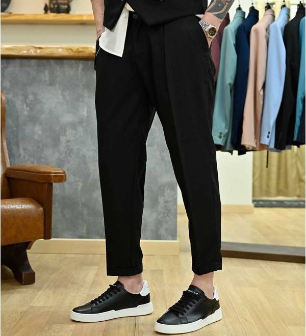 Solid Colour Trousers - Black