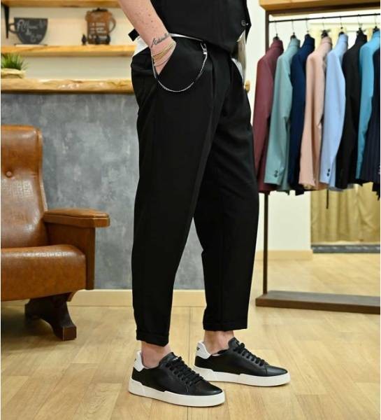 Solid Colour Trousers - Black