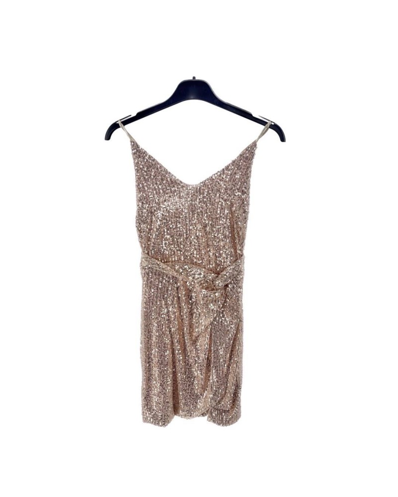 Sequin Open Back Knot Split Dress - Beige