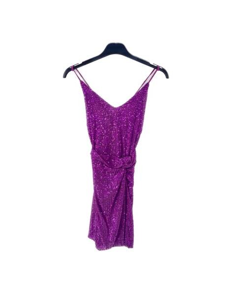 Sequin Open Back Knot Split Dress - Magenta