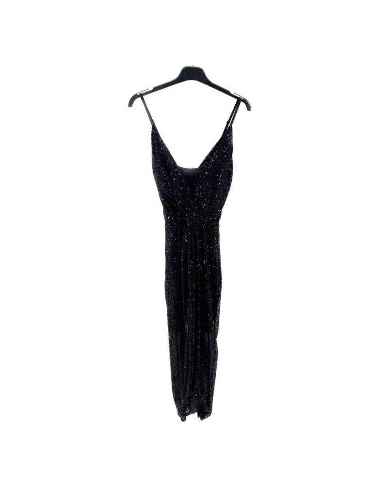 Sequin V Neck Long Dress - Black