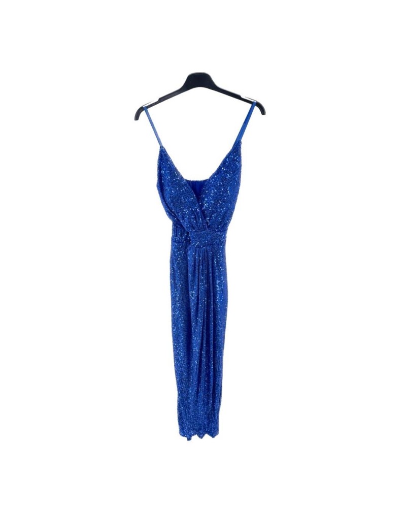 Sequin V Neck Long Dress - Royal Blue