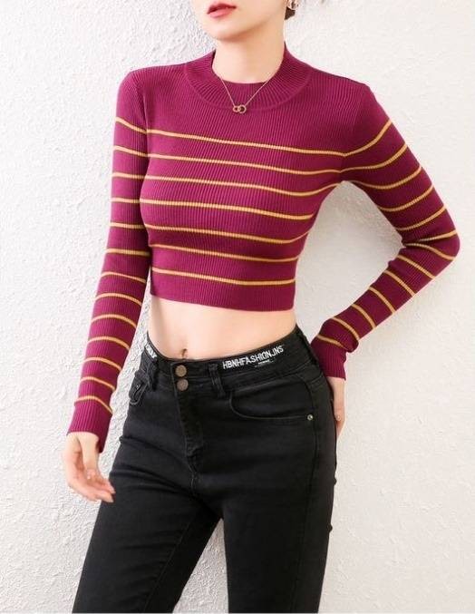 Cropped Striped Knitting - Magenta