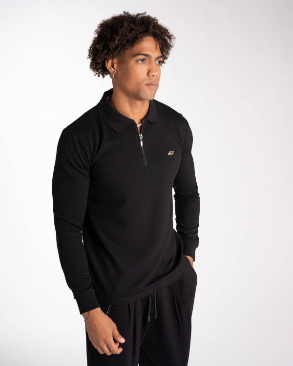 Martini Zip Polo T-shirt - Black