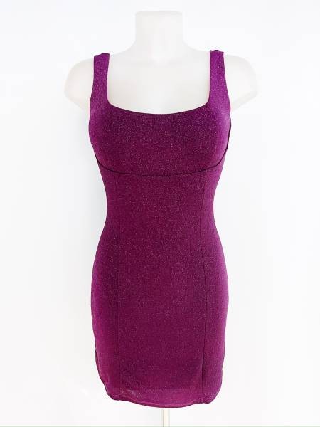 Shining Square Neck Short Dress - Bordeaux