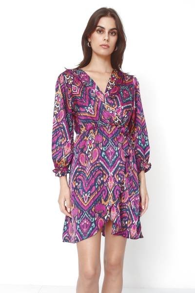 Printed Wrap Dress - Fuchsia