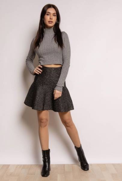 Sparkly Knit Skater Skirt - Silver