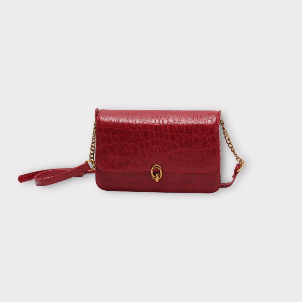 Croco Effect Crossbody Bag - Red