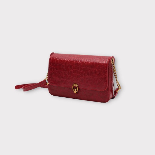 Croco Effect Crossbody Bag - Red