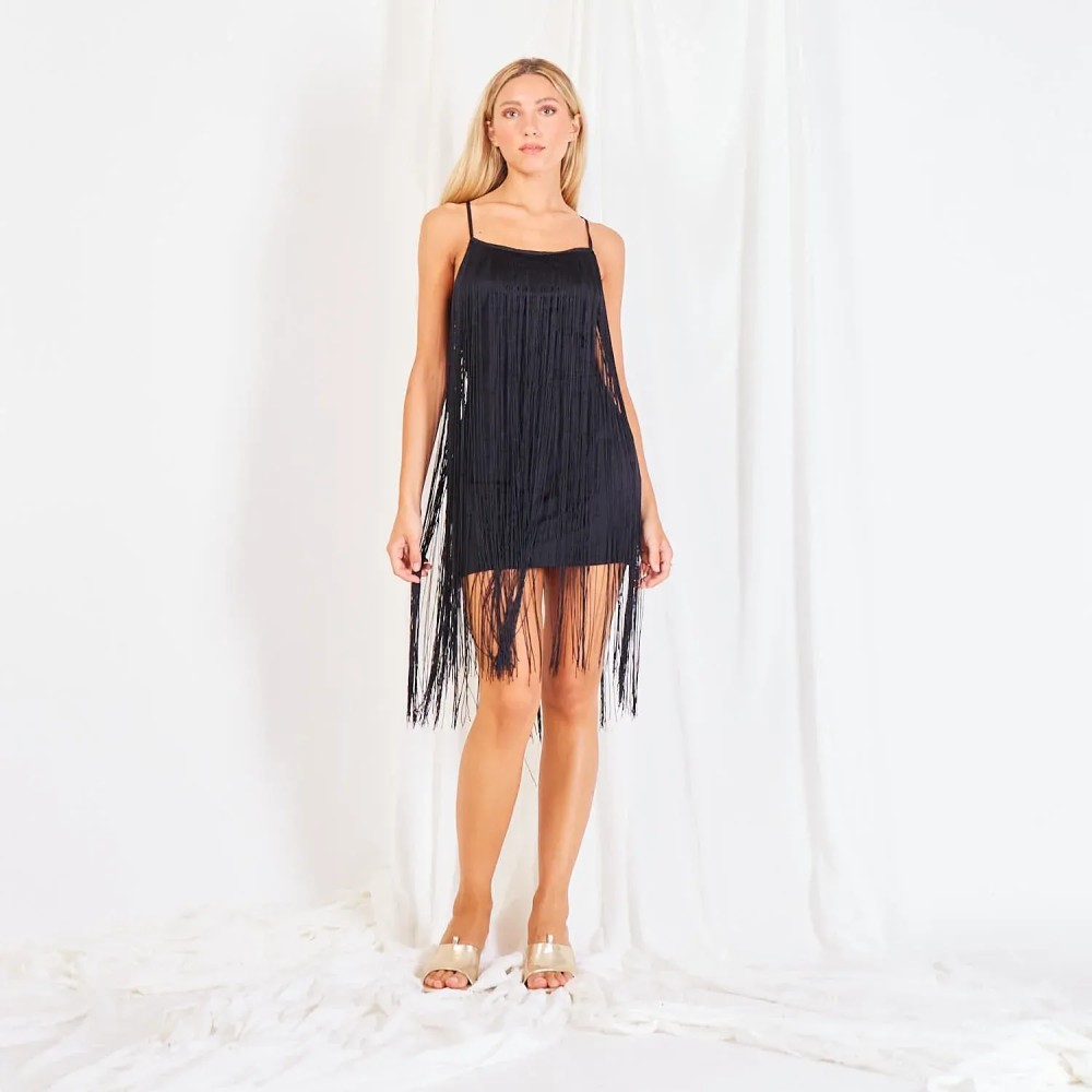 Tassel Slip Dress - Black