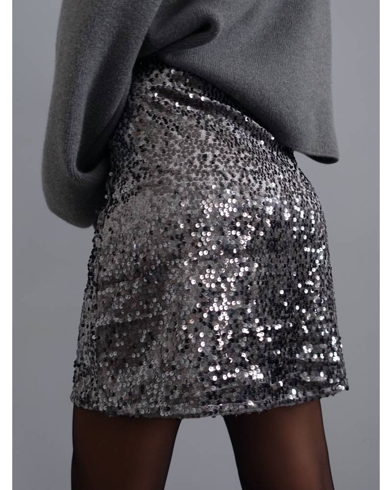 Sequin Mini Skirt - Silver