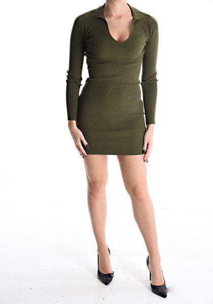 Collar Knit Dress - Khaki