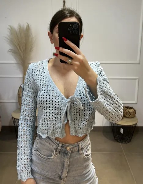 Front Tie Knitted Top - Sky Blue