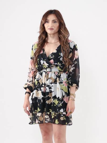 Floral Print Dress - Black