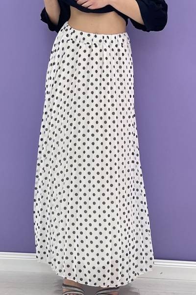 Polka Dot Printed Skirt - White