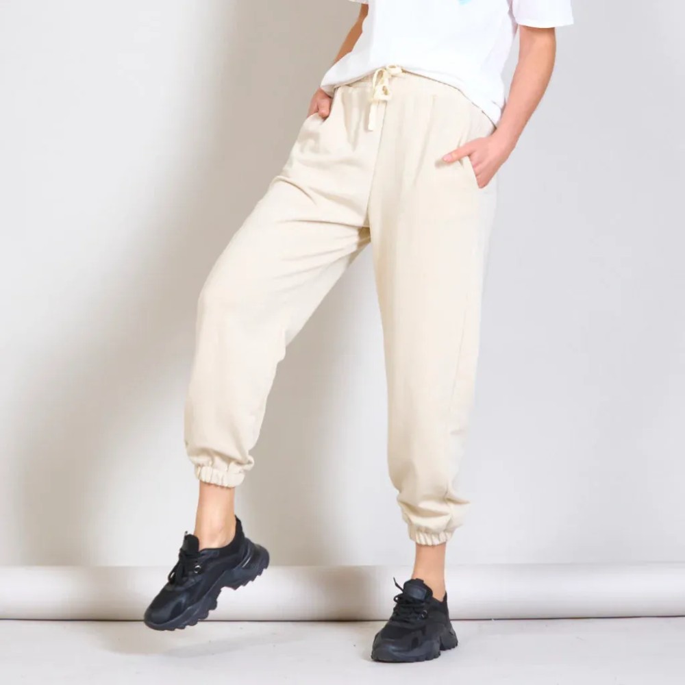 Solid Color Comfy Trouser - Beige