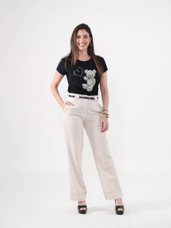 Trouser with Matching Thin Belt - Beige