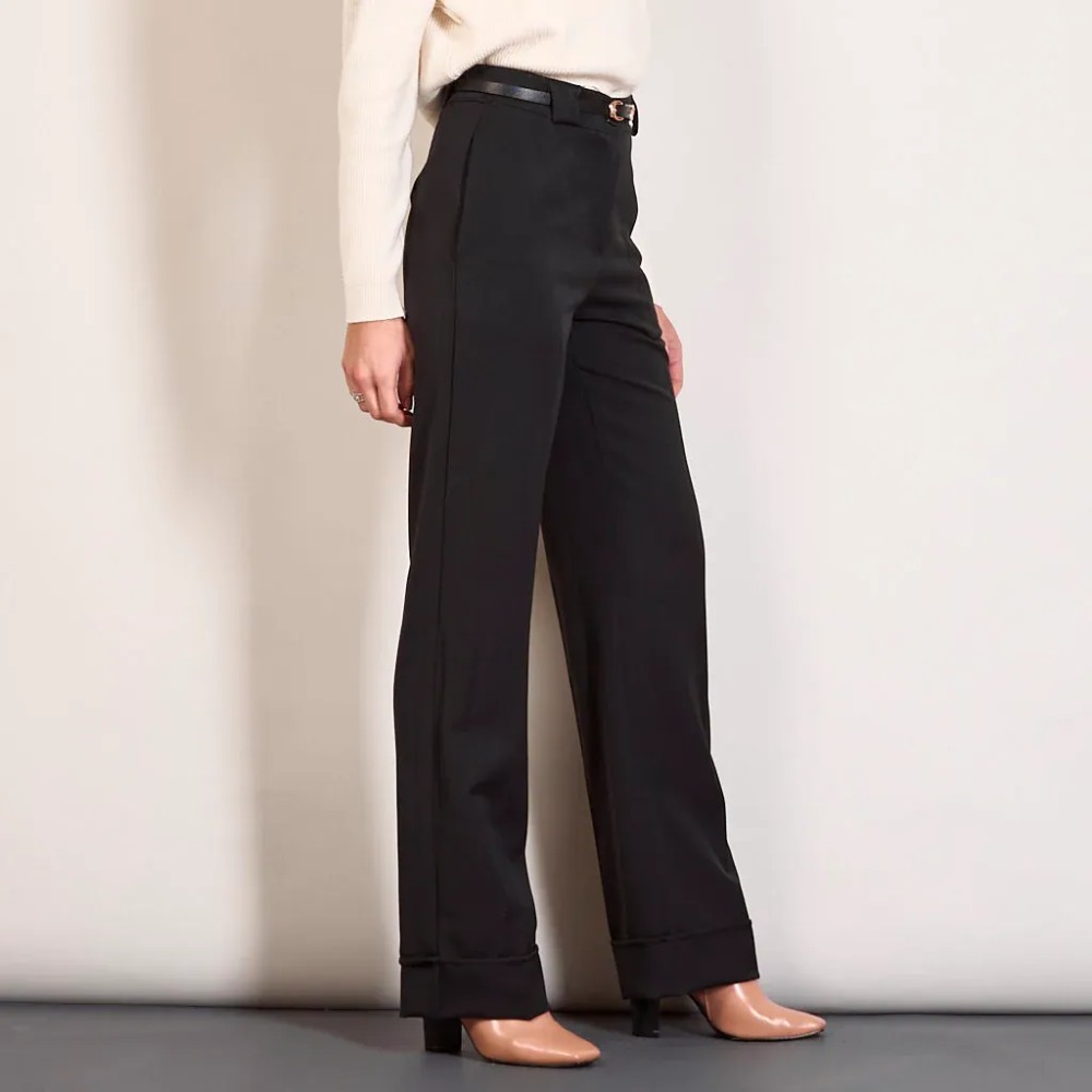Trouser with Matching Thin Belt - Black