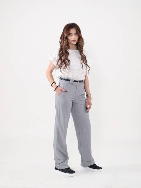Trouser with Matching Thin Belt - Grey