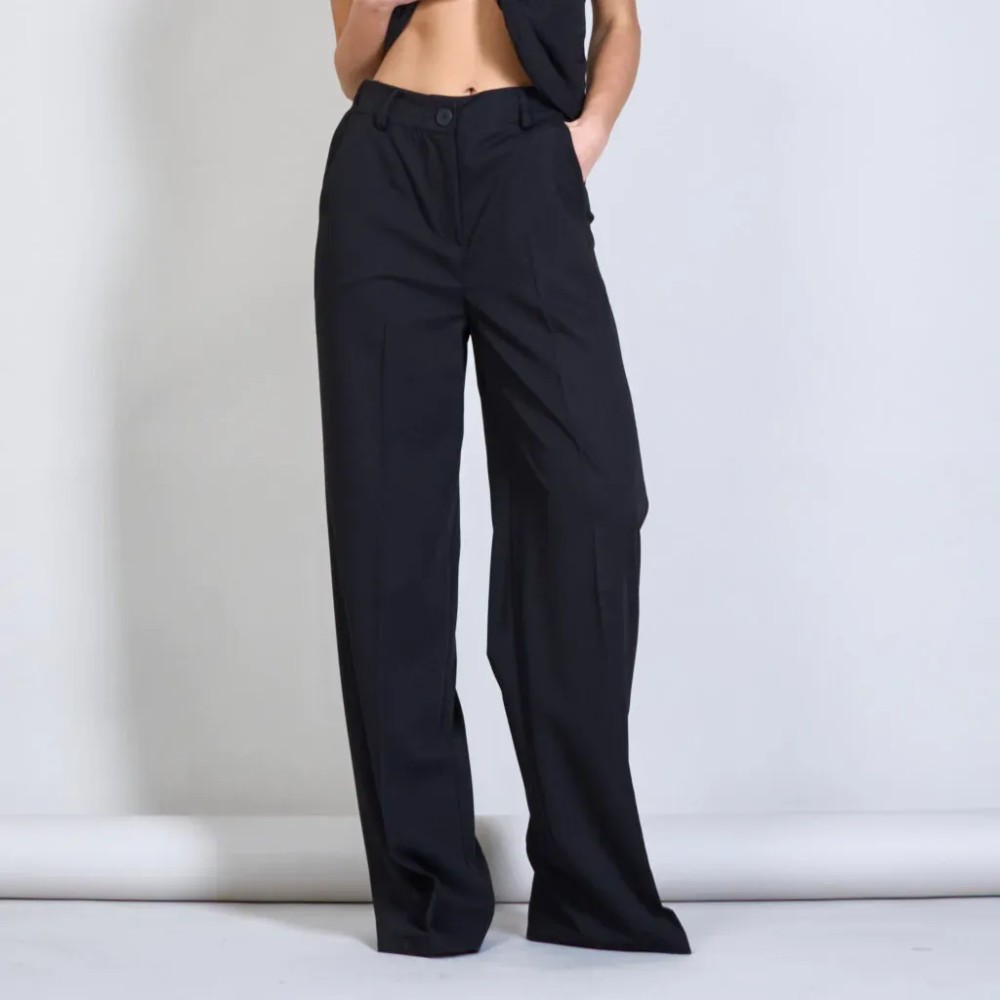 Plain Long Wide Leg Trouser - Black