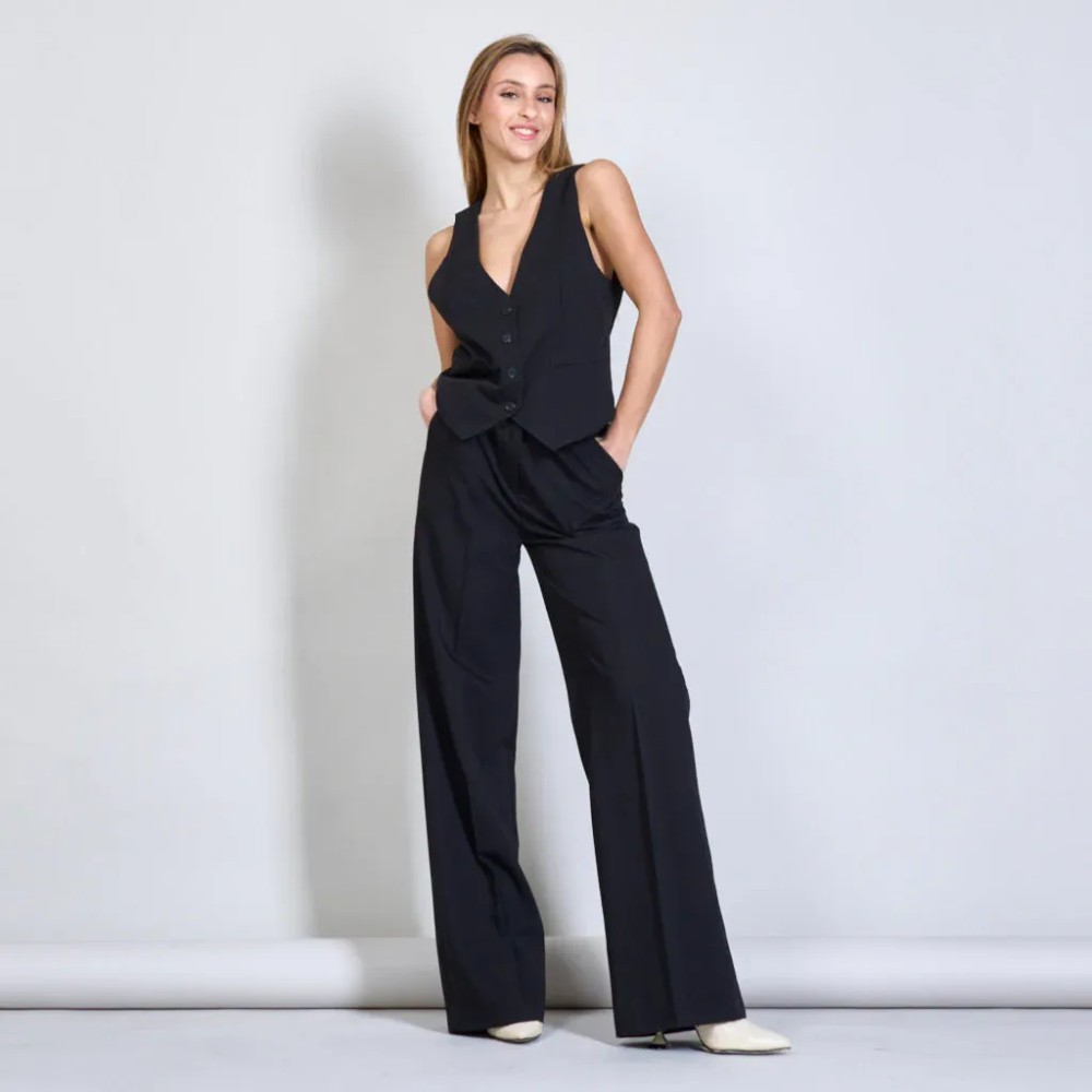 Plain Long Wide Leg Trouser - Black