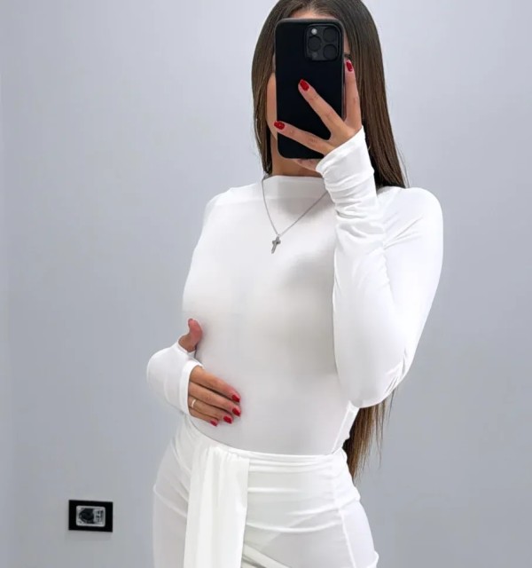 Glove Sleeves Bodysuit - White