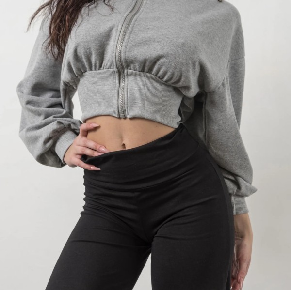 Cropped Zipped Hoodie - Grey