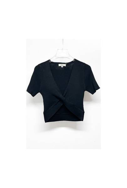 Front Knot Ribbed Top - Black