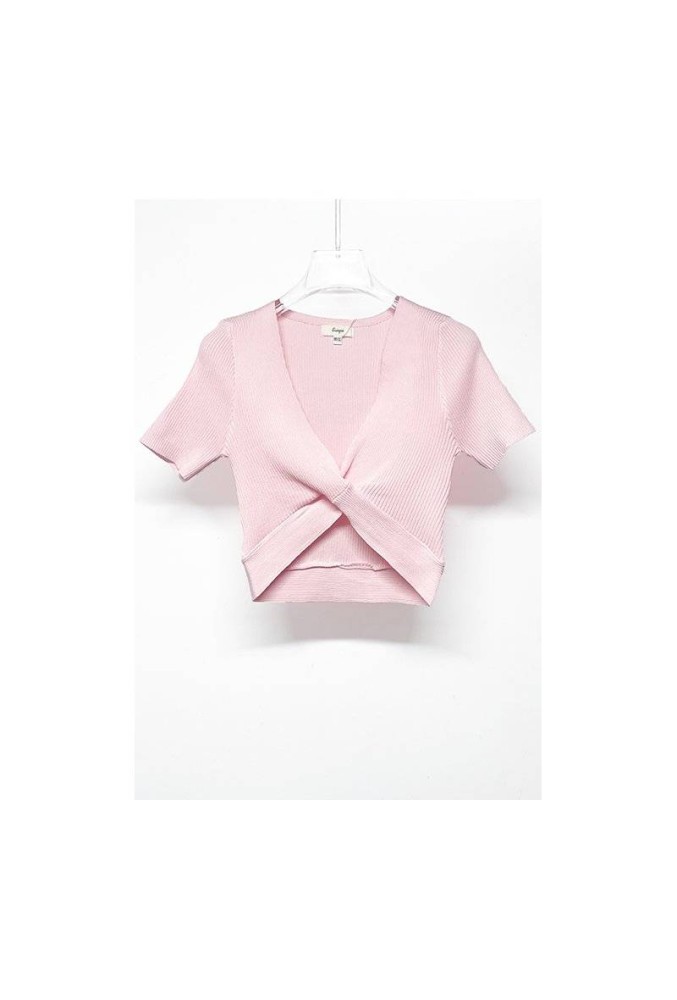 Front Knot Ribbed Top - Pink