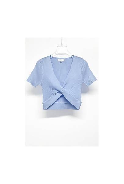 Front Knot Ribbed Top - Sky Blue
