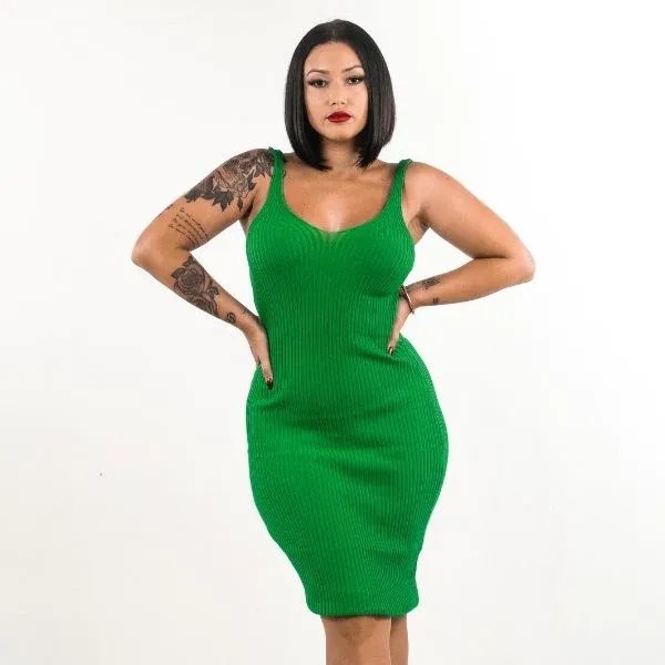Mini Ribbed Dress - Green