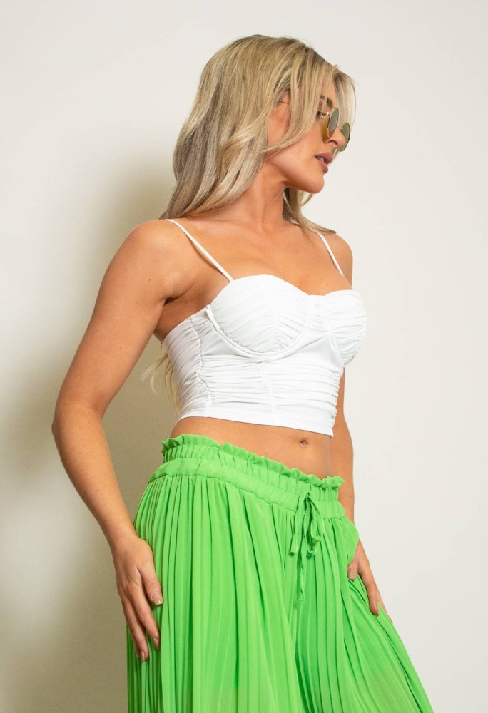 Ruched Corset Crop Top - White