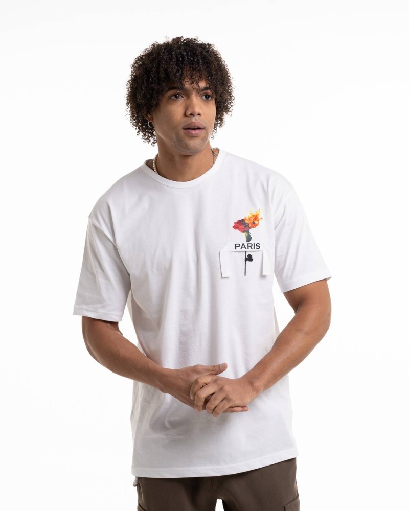 Martini Oversized Fire Rose T-shirt - White