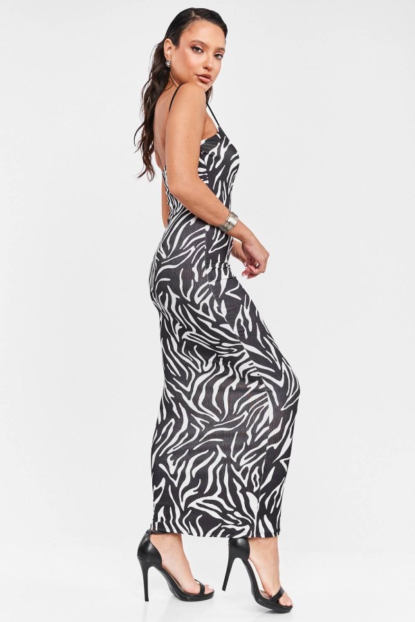 Animal Print Maxi Dress - Zebra Print