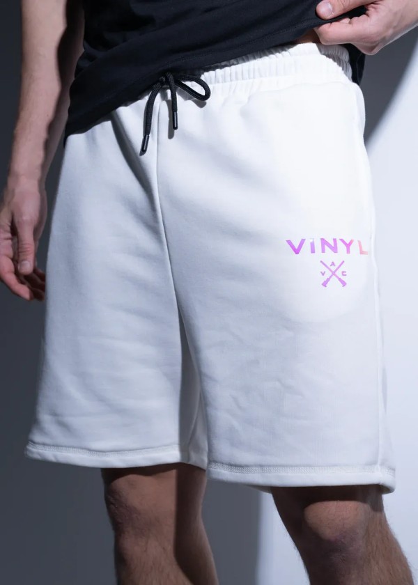 Vinyl Iridescent Logo Shorts - White